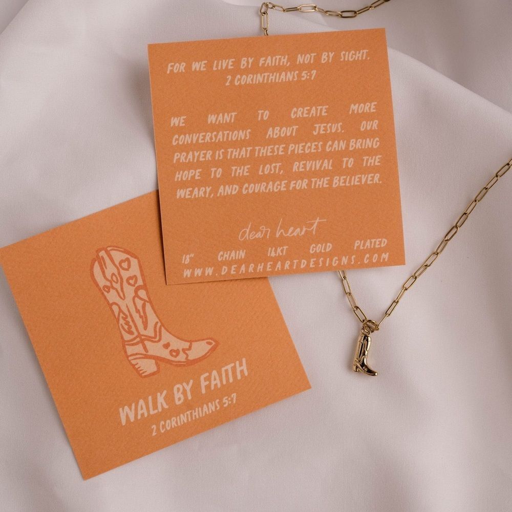 New Dear Heart Gold Cowboy Boot Charm Necklace - Walk By Faith